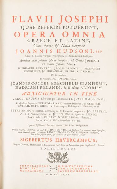 null FLAVIUS JOSÈPHE. 
Opera omnia graece et latine...
Amsterdam. Wetstein, Leiden,...