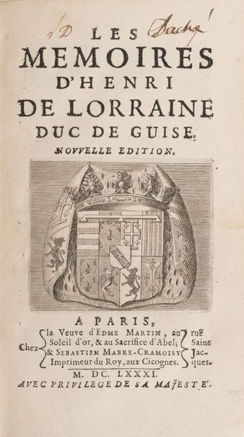 null GUISE. Henri II de Lorraine, Duc de. 
Memoirs of Henri de Lorraine, Duke of...