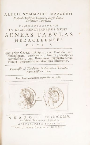 null MAZZOCCHI. 
Commentariorum in Regii Herculanensis Musei aeneas tabulas Heracleenses
Naples....