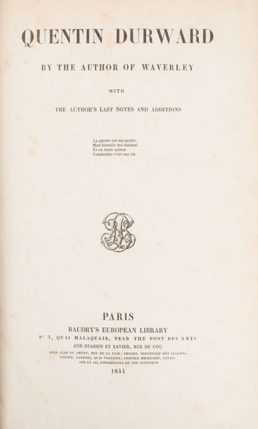 null [SCOTT. Walter.] 
Quentin Durward
Paris. Baudry's European Librairy. 1844. 1...