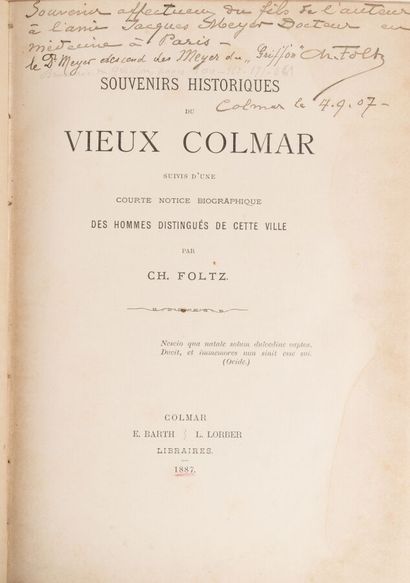 null FOLTZ. 
Historical memories of old Colmar
Colmar. Barth, Lorber. 1887. 1 volume...