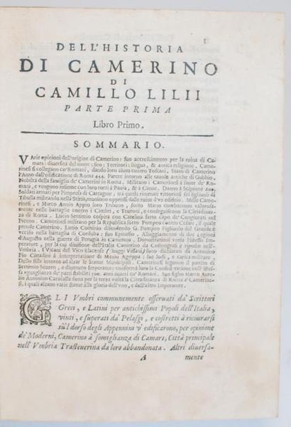 LILII. Camillo Dell'Historia di Camerino... [Rome], [Antonucci], (1719), 2 parties...