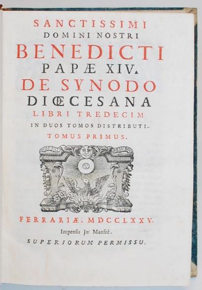 [BENOIT XIV]. De Synodo dioecesana... Ferrare, J. Manfrè, 1775, 2 vol. in-4, demi-basane,...