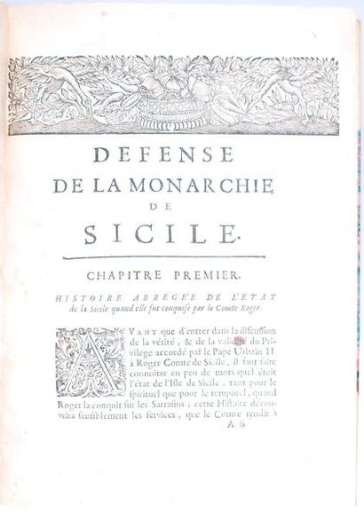 [DUPIN. Louis-Ellies] Défense de la monarchie de Sicile. [Amsterdam], (1716), 2 parties...