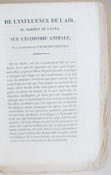 FERRARA. Francesco De l'Influence de l'air, au sommet de l'Etna, sur l'économie animale....