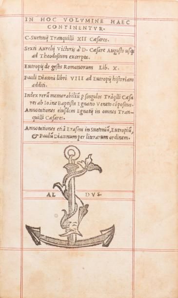 SUÉTONE. C Suetonii Tranquilli XII Caesares...Venetiis. Aldus et Andrea Soceri. 1521....