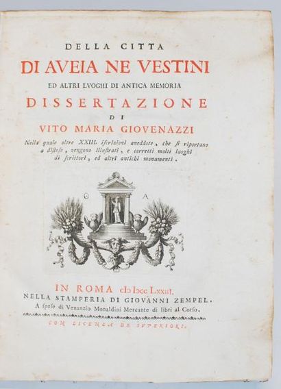 GIOVENAZZI. Vito Maria Della città di Aveia ne Vestini... Rome, Giovanni Zempel,...