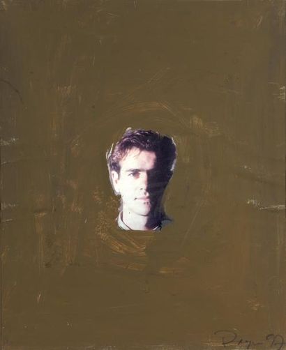 Philippe PASQUA (né en 1965) Portrait d'homme fond kaki, 1997
Technique mixte sur...