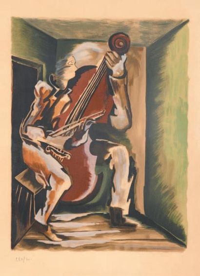 Ossip ZADKINE (1890-1967) Le contrebassiste
Lithographie en couleurs, numérotées...