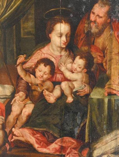 Ecole italienne du XVIIe siècle Sainte famille
Panneau.
(Fentes).
64 x 49 cm
D'après...
