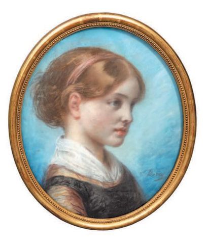 Pierre Joseph DEDREUX-DORCY (Paris, 1789 - Bellevue, 1874) Portrait de jeune fille
Pastel.
39,5...