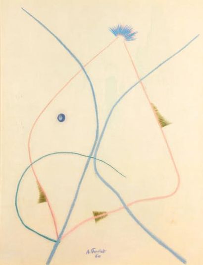 André VERDET (1913-2004) Composition abstraite en bleu et rouge
Pastel gras signé...