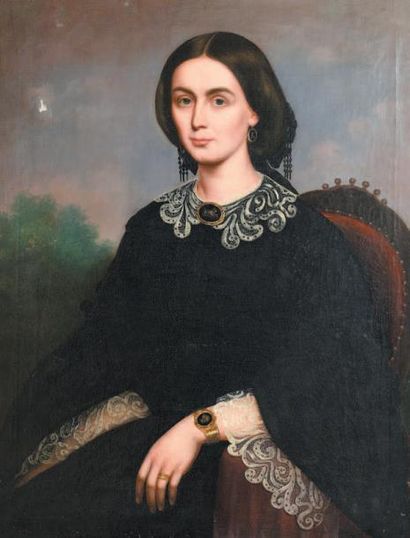 Ecole Francaise vers 1840 Portrait de femme en robe noire
Huile sur toile.
91 x 70...