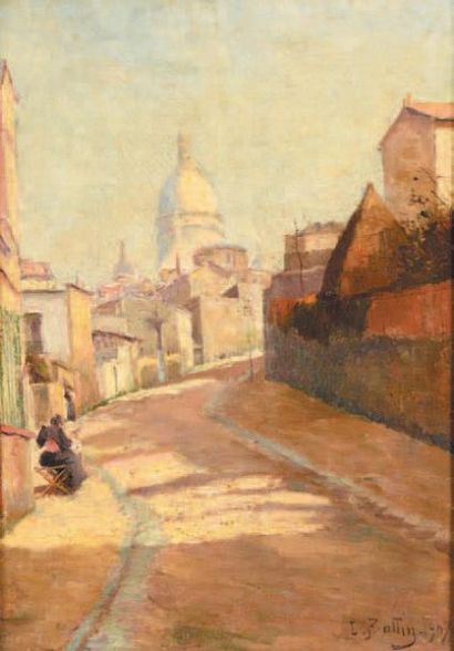 Leon BALIN (XIXe-XXe siècle) Vue d'une rue à Montmartre, 1907
Huile sur toile signée...