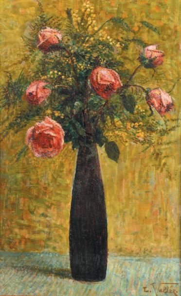 Ludovic VALLEE (1864-1939) Bouquet de roses et mimosas
Huile sur toile, signée en...