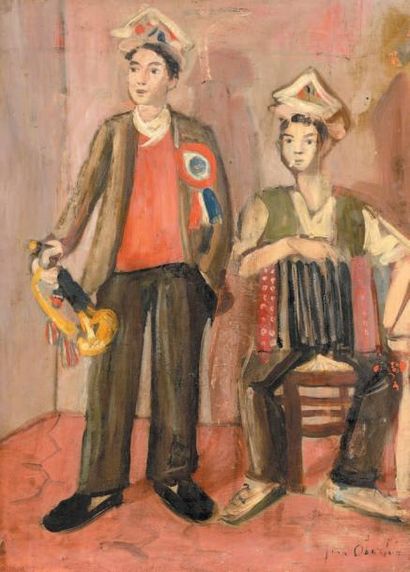 Jean OBERLé (1900-1961) Les musiciens, 14 juillet
Huile sur panneau, signée en bas...