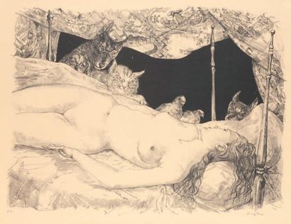 Léonard - Tsuguharu FOUJITA (1886-1960) Le rêve
Lithographie sur vélin, annotée E.A.
Signature...