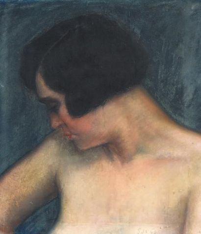 Ecole française vers 1920 Jeune femme aux épaules nues
Pastel.
47 x 41 cm