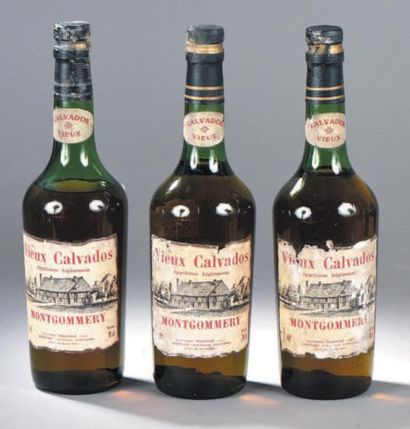 null Ensemble de 3 bouteilles de vieux Calvados
Montgommery. (1 niveau bas, étiq....