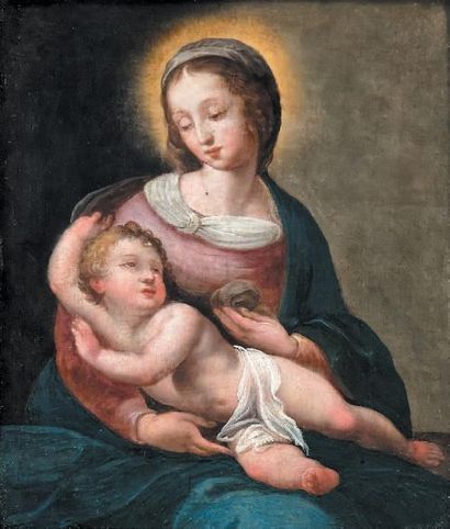 École ITALIENNE du XVIIIe siècle dans le gout de RAPHAEL Vierge à l'enfant
Cuivre.
15,5...