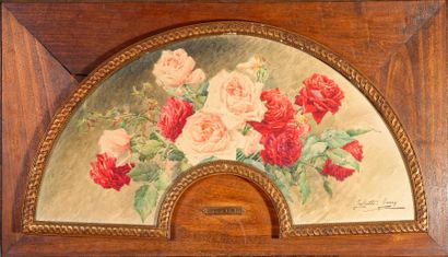 Juliette GOURY (1878-1954) Roses et Géranium
Deux aquarelles sur papier en éventail,...