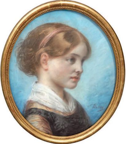 Pierre Joseph DEDREUX-DORCY (Paris, 1789 - Bellevue, 1874) Portrait de jeune fille
Pastel.
39,5...
