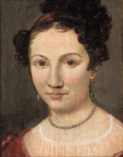 École FRANÇAISE du début du XIXe siècle Portrait de femme
Toile marouflée sur panneau.
26...
