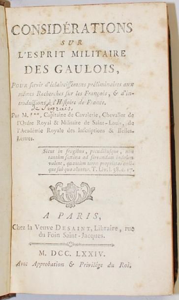 BOURDON DE SIGRAIS (Claude-Guillaume) Considérations sur l'esprit militaire des gaulois,...