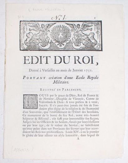 null [ECOLE MILITAIRE] - Edit du Roi, donné à Versailles au mois de janvier 1751,...