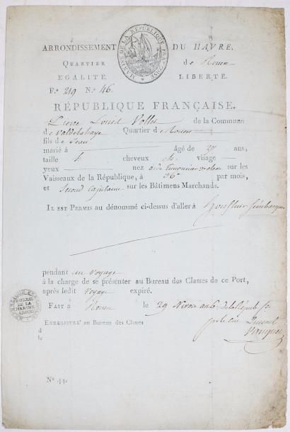 null [MARINE] - P.S. Rouen, 29 nivôse an 6e, 17 février 1798. 1 pp. pré-imprimée...