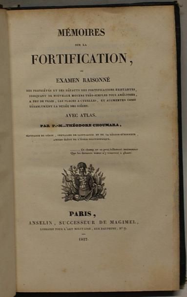 CHOUMARA (T.) Mémoires sur la Fortification. Paris, Anselin, 1827, in-8, demi-maroquin...