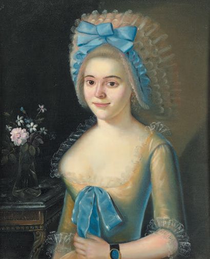 Ecole Francaise vers 1780 Portrait d'homme écrivant, portrait de dame près d'une...