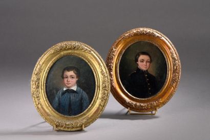 École du XIXe siècle «Portrait d'un jeune garçon» et «Portrait d'un jeune cadet en...