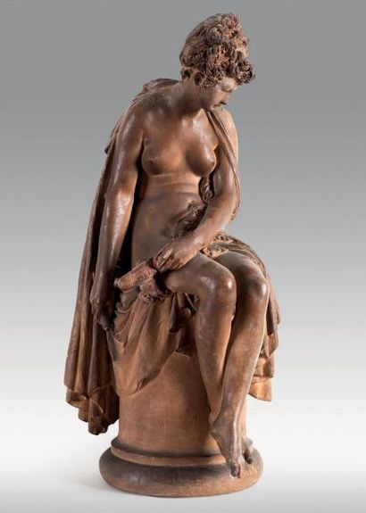CARRIER-BELLEUSE Albert-Ernest (1824-1887) 
Femme nue à la lampe
Statue en terre...