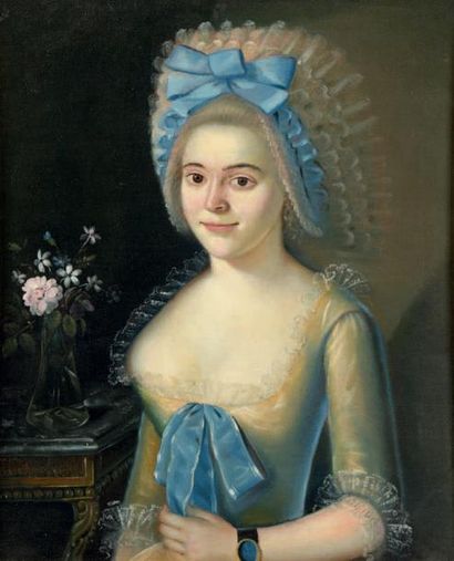 Ecole Francaise vers 1780 
Portrait d'homme écrivant, portrait de dame près d'une...
