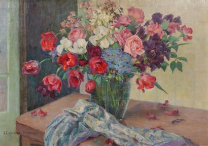 Jeanne LAUVERNAY-PETITJEAN (1875-1955) 
Bouquet de fleurs dans un vase
Huile sur...