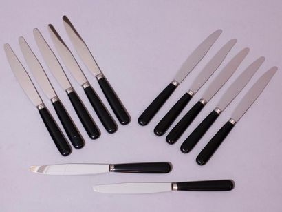 null Série de douze couteaux de table, manches en ébène, lames en acier signées A....
