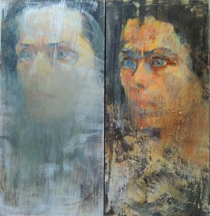 Raphaëlle PIA (née en 1942) Deux autoportraits (anciennement partie d'un triptyque),...