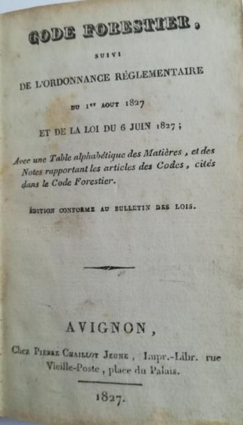 null CODE FORESTIER. Avignon, Chaillot, 1827, in-16, maroquin vert, dos orné. 