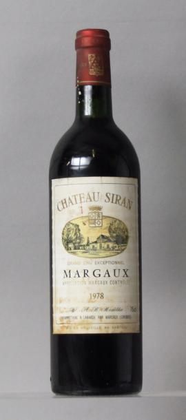 null Six bouteilles CHÂTEAU SIRAN- Margaux 1978 Etiquettes tachées.