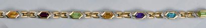 null Bracelet articulé en or jaune 18K (750°/00) orné de pierres de couleurs octogonales...