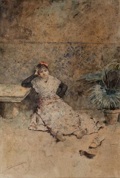 Luis JIMÉNEZ y ARANDA (1845-1928) 
Rosa
Aquarelle
Signée en bas à gauche et datée...