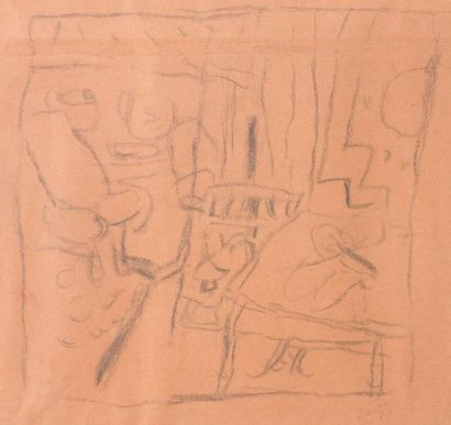 Jean POUGNY (1892-1956) 
Scène d'intérieur
Crayon. (Plis).
21 x 21 cm