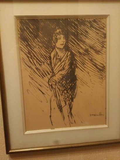 Théophile Alexandre STEINLEN (1859-1923) 
Le jeune trottin
Encre.
Signée en bas à...