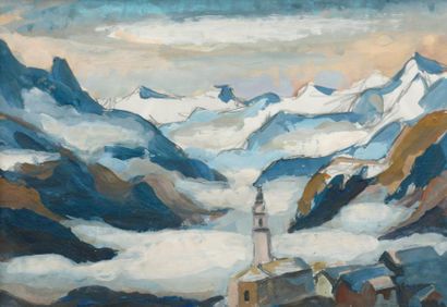Béatrice GUYER (1920-2005) 
Vue de montagne
Gouache.
20 x 28,5cm