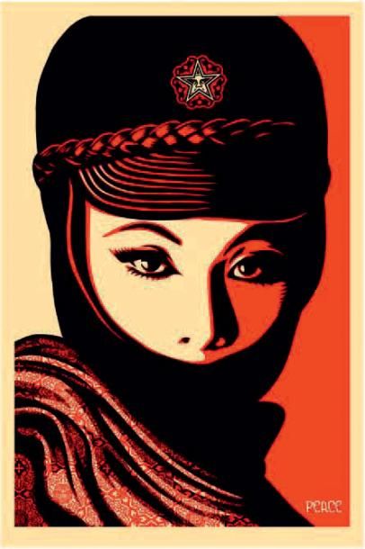 Shepard FAIREY (né en 1970) 
Mujer fatale - Peace
Sérigraphie
Signée et datée.
91...