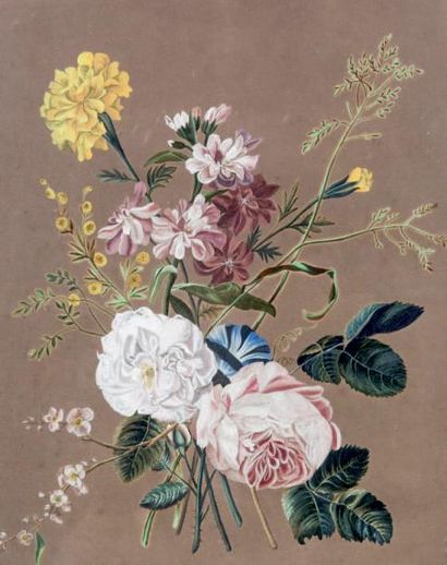 École Française du XIXe siècle 
Fleurs
Ensemble de sept gouaches sur papier.
33 x...