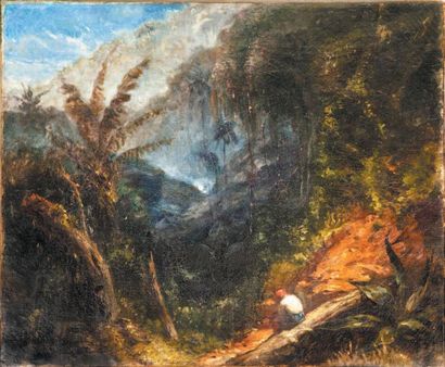 Entourage de Henri VINET (1817-1876) 
Méditation dans la forêt de Tijuça
Huile sur...