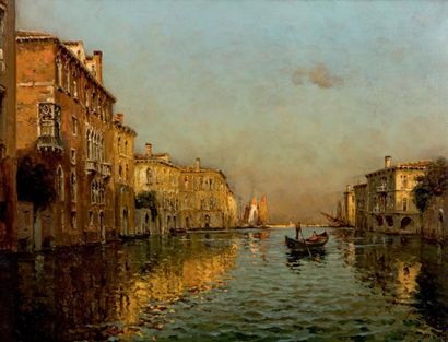Antoine BOUVARD (1870-1955/56) 
Gondolier sur le canal, Venise
Huile sur toile signée...