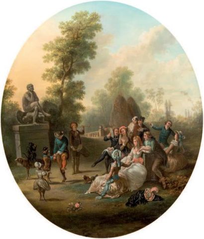 Ecole française fin du XVIIIe siècle «Scènes animées dans un parc»
Deux huiles sur...